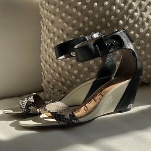 Sam Edelman-  Ankle-Strap Wedge Sandals with Snakeskin Accent